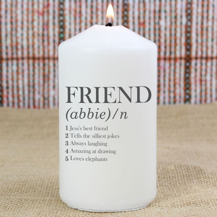 Personalised Dictionary Definition Friend Candle