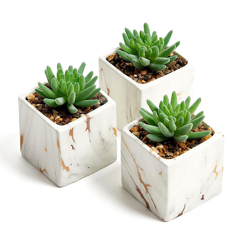 Square Marble Pots Set of 3